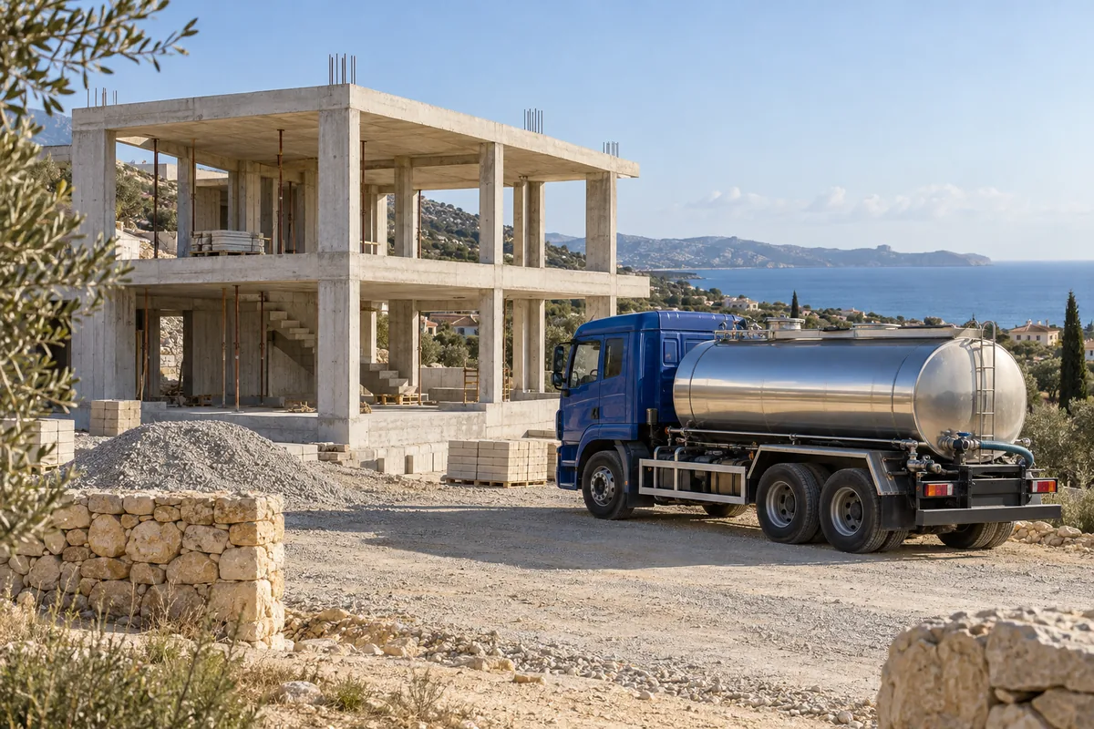 Illustrative construction sites water delivery scene