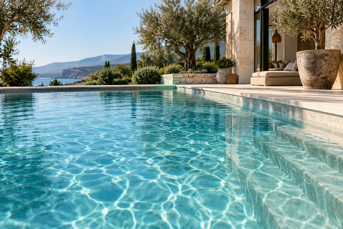 Illustrative swimming pools water delivery scene